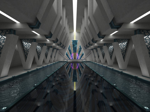 科幻室内王座室 3D 模型