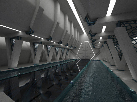 科幻室内王座室 3D 模型