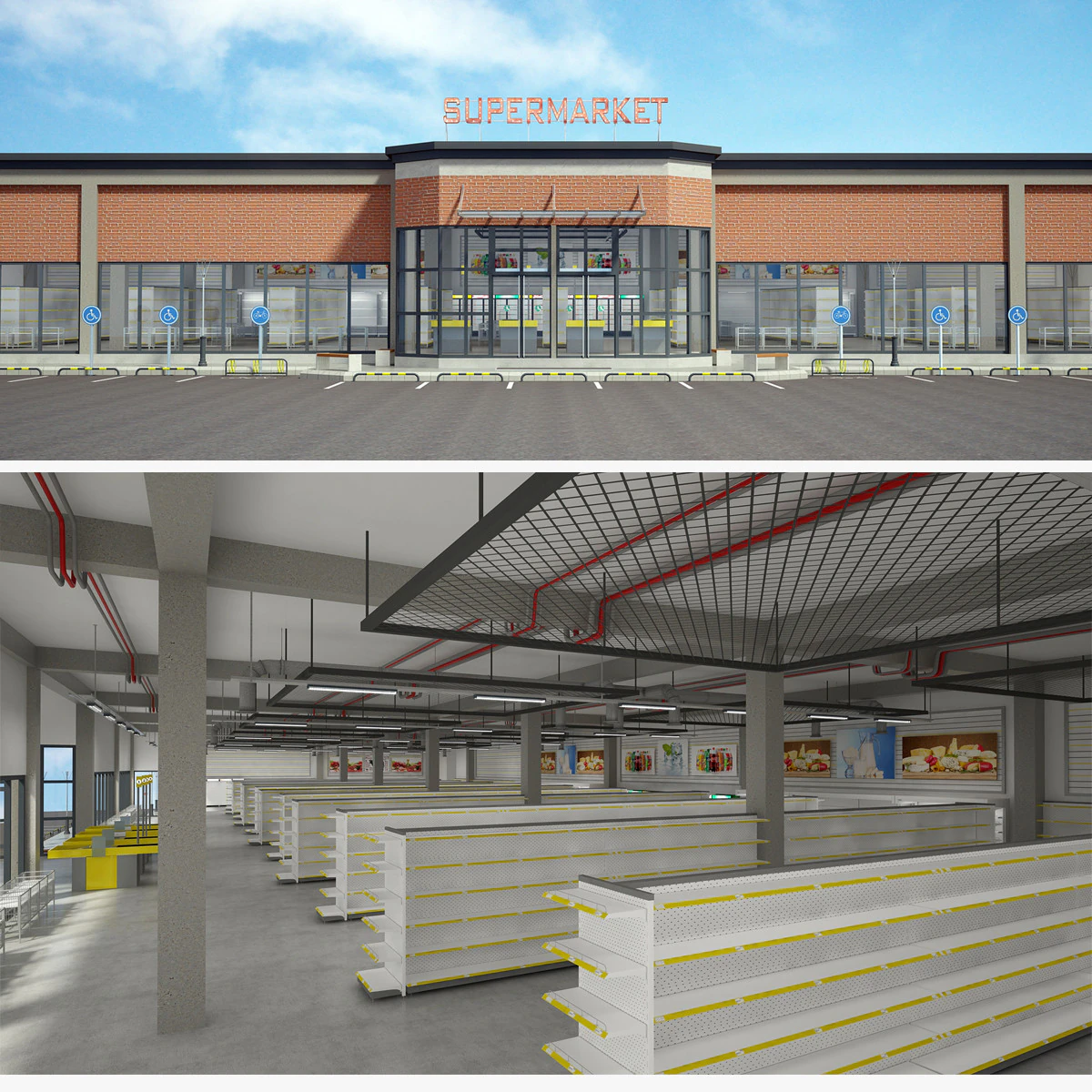 Supermarket Building Full 3D Model .c4d .max .obj .3ds .fbx .stl .blend 