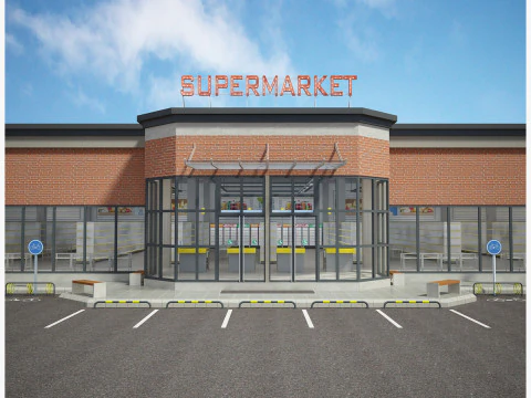 Supermarket Building Full 3D Model