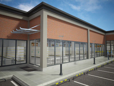 Supermarket Building Full 3D Model