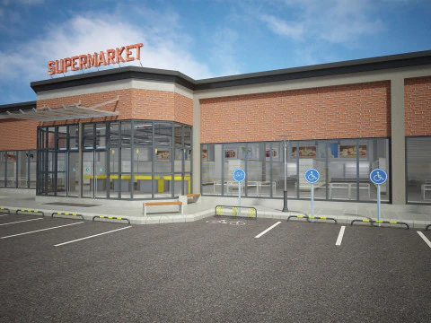 Supermarket Building Full 3D Model