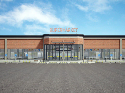 Supermarket Building Full 3D Model