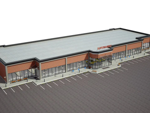 Supermarket Building Full 3D Model