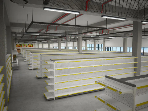 Supermarket Building Full 3D Model