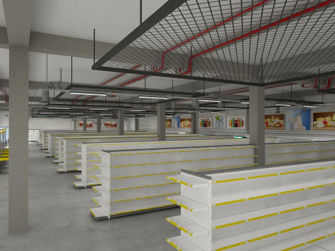 Supermarket Building Full 3D Model