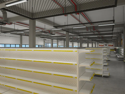 Supermarket Building Full 3D Model