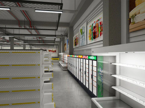 Supermarket Building Full 3D Model