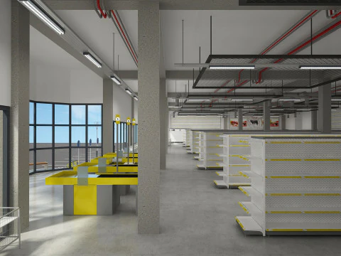 Supermarket Building Full 3D Model
