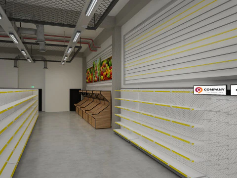 Supermarket Building Full 3D Model