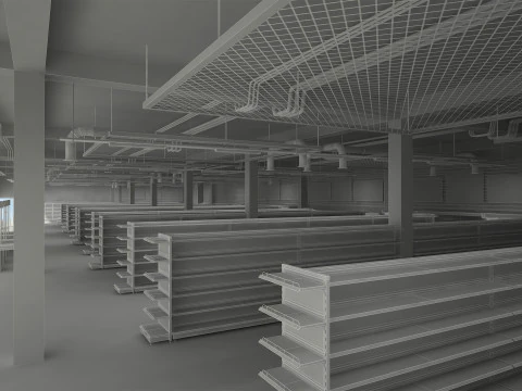 Supermarket Building Full 3D Model