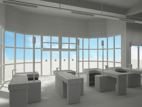 Supermarket Building Full 3D Model