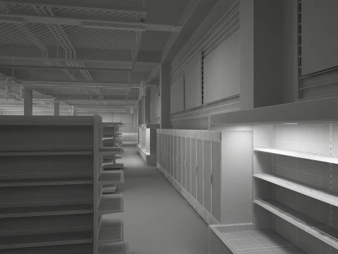 Supermarket Building Full 3D Model
