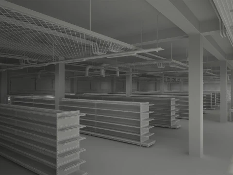 Supermarket Building Full 3D Model