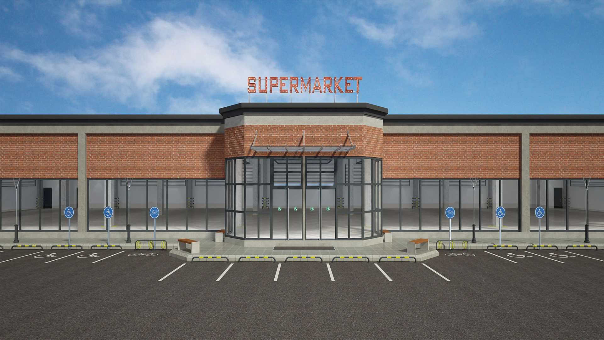 Supermarket Building 3D Model .c4d .max .obj .3ds .fbx .stl .blend