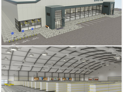 Supermarkt interieur en exterieur vol 3D Model
