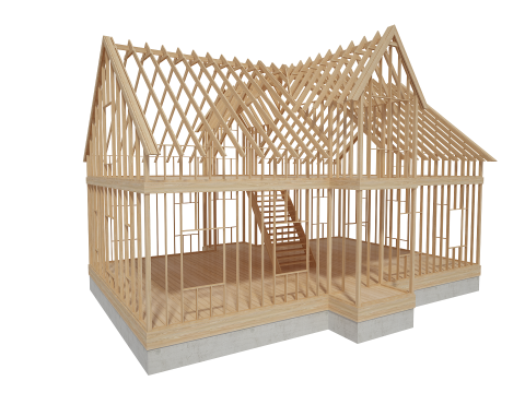 Constru&ccedil;&atilde;o de casas de madeira Modelo 3D