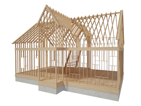 Wood House Construction 3D Model