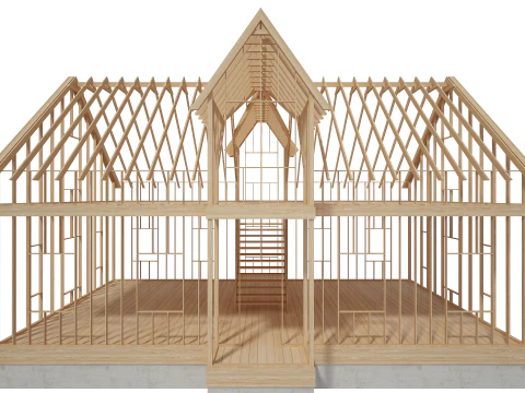 Wood House Construction 3D Model