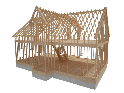 Wood House Construction 3D Model