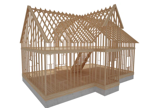 Wood House Construction 3D Model