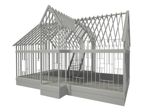 Wood House Construction 3D Model