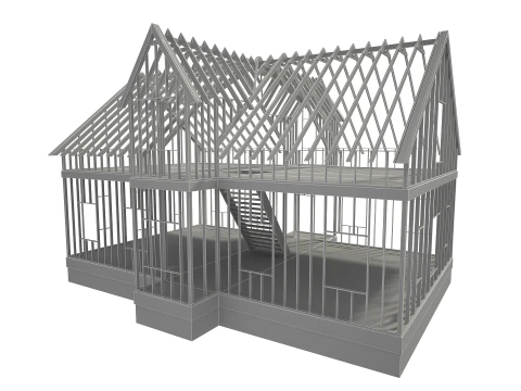 Wood House Construction 3D Model