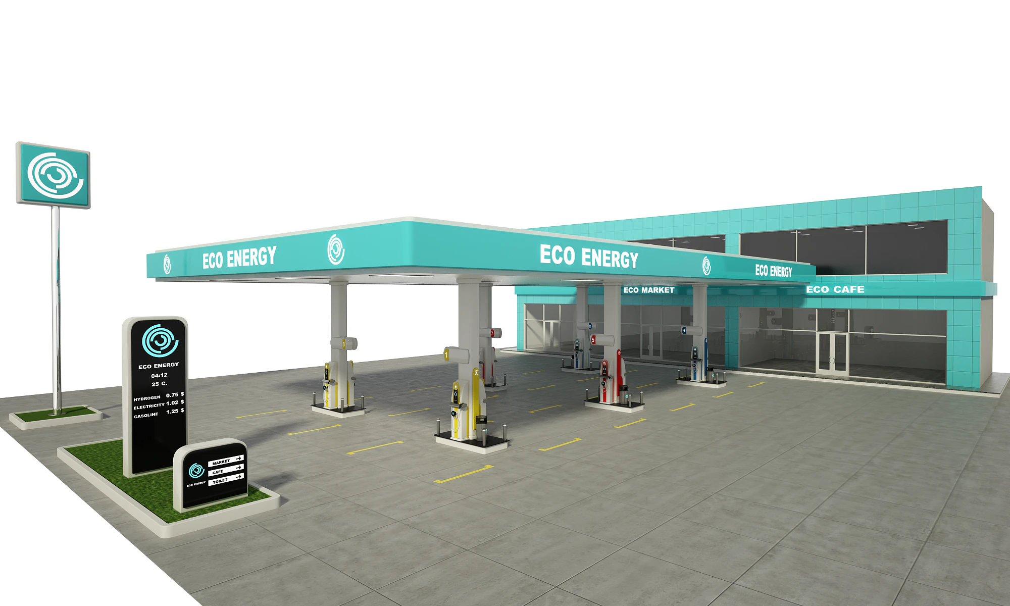 Gas Station 3D Model .c4d .max .obj .3ds .fbx .stl .blend 