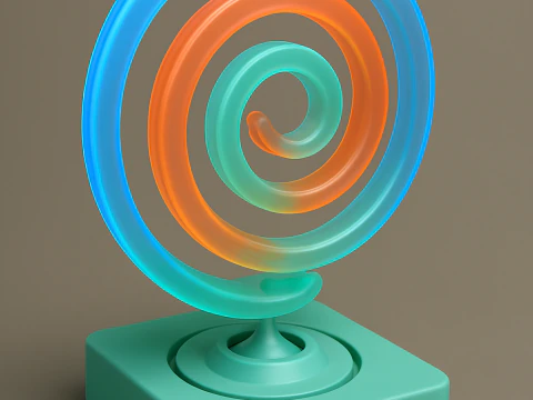 Sculpture abstraite en spirale au n&eacute;on sur une base minimale, objet d'art 3D moderne Modèle 3D