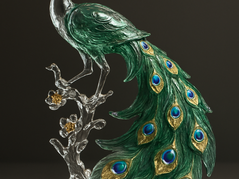 Скульптура Изумрудного Величества Королевского Павлина 3D Модель