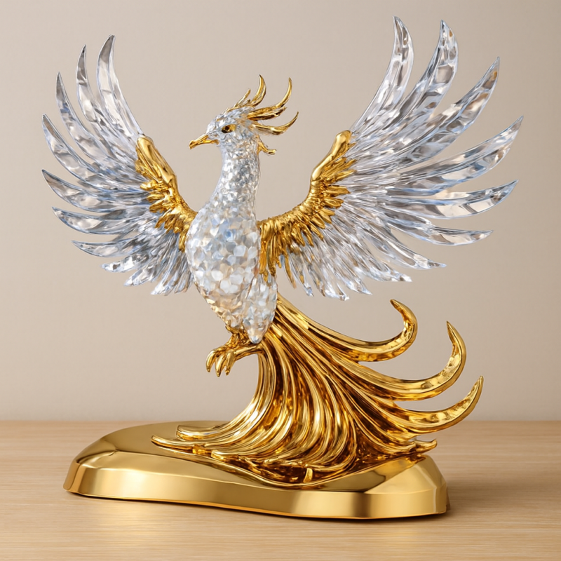 Golden Crystal Phoenix Sculpture 3D Model .c4d .max .obj .3ds .fbx .stl .blend