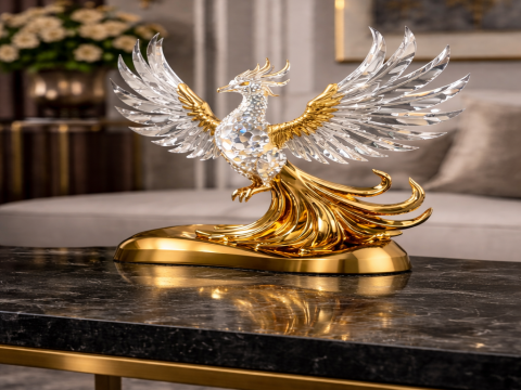 Golden Crystal Phoenix Sculpture 3D Model