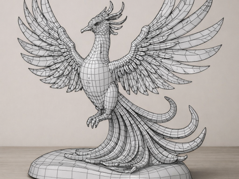 Golden Crystal Phoenix Sculpture 3D Model