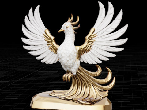 Golden Crystal Phoenix Sculpture 3D Model