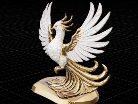 Golden Crystal Phoenix Sculpture 3D Model