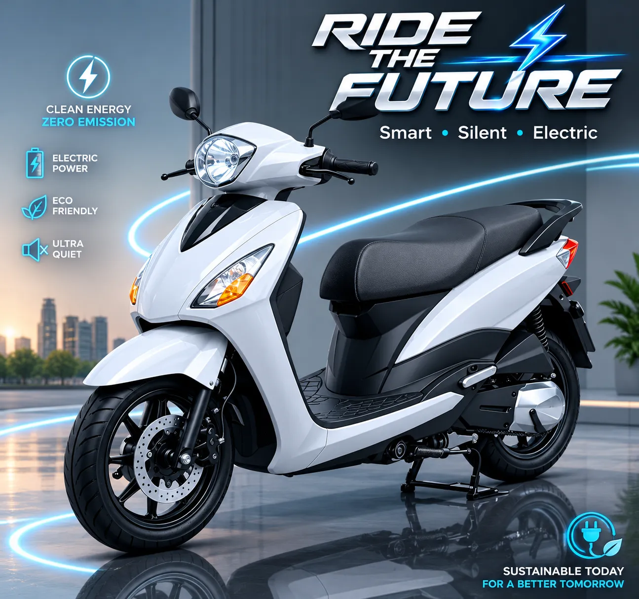 Modern White Electric Scooter 3D Model .c4d .max .obj .3ds .fbx .stl .blend 