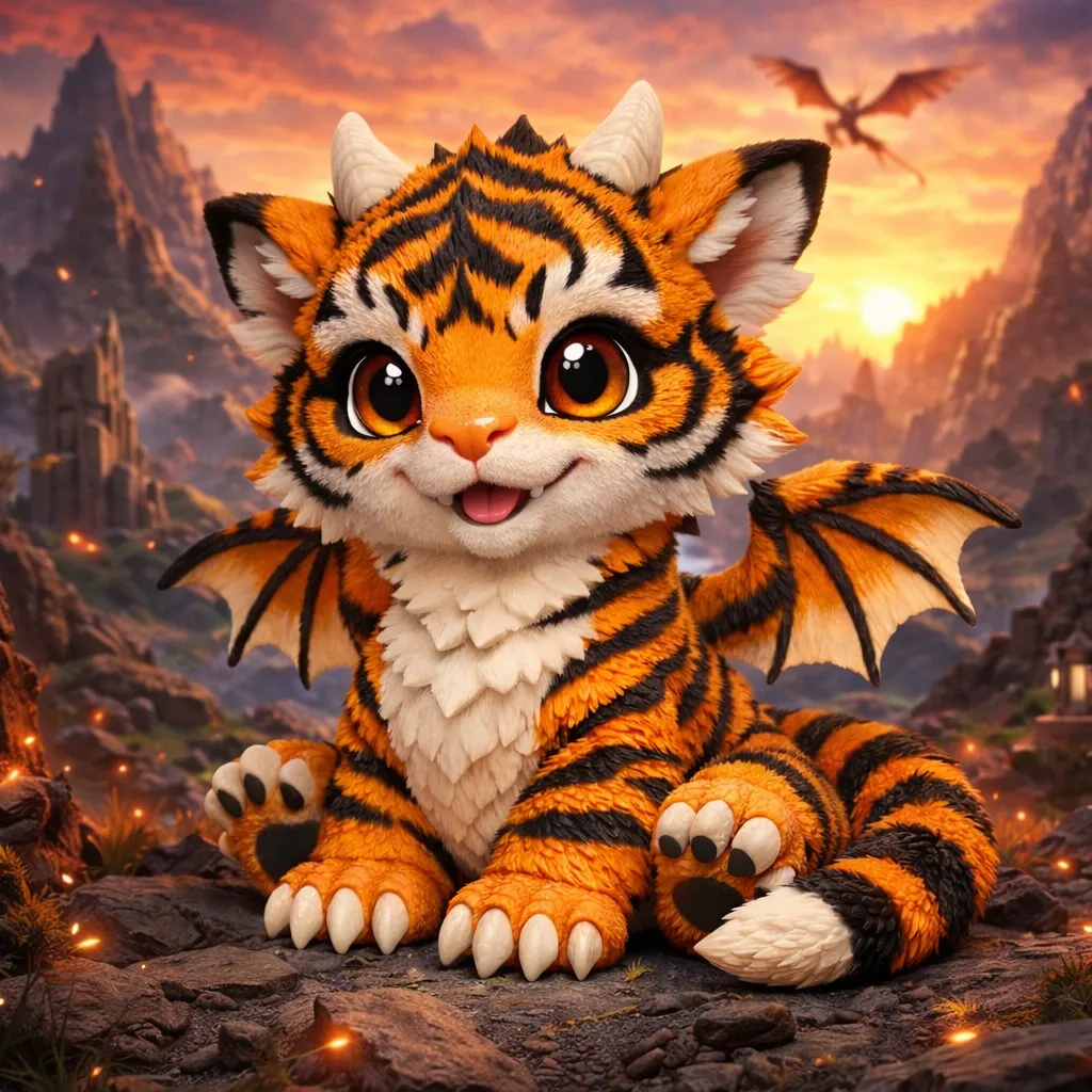 Cute Baby Tiger Dragon 3D Model .c4d .max .obj .3ds .fbx .stl .blend