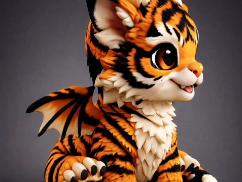 Cute Baby Tiger Dragon 3D Model