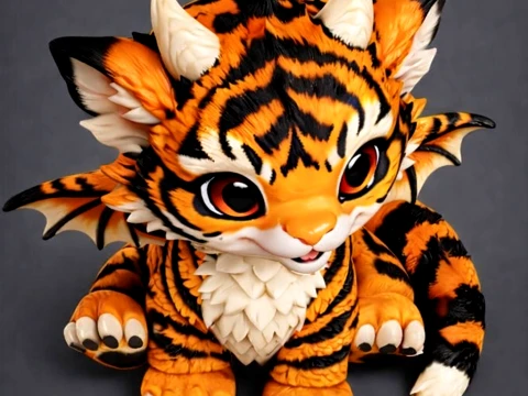 Cute Baby Tiger Dragon 3D Model