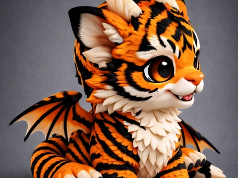 Cute Baby Tiger Dragon 3D Model
