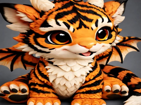 Cute Baby Tiger Dragon 3D Model