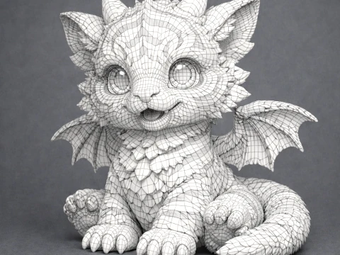 Cute Baby Tiger Dragon 3D Model