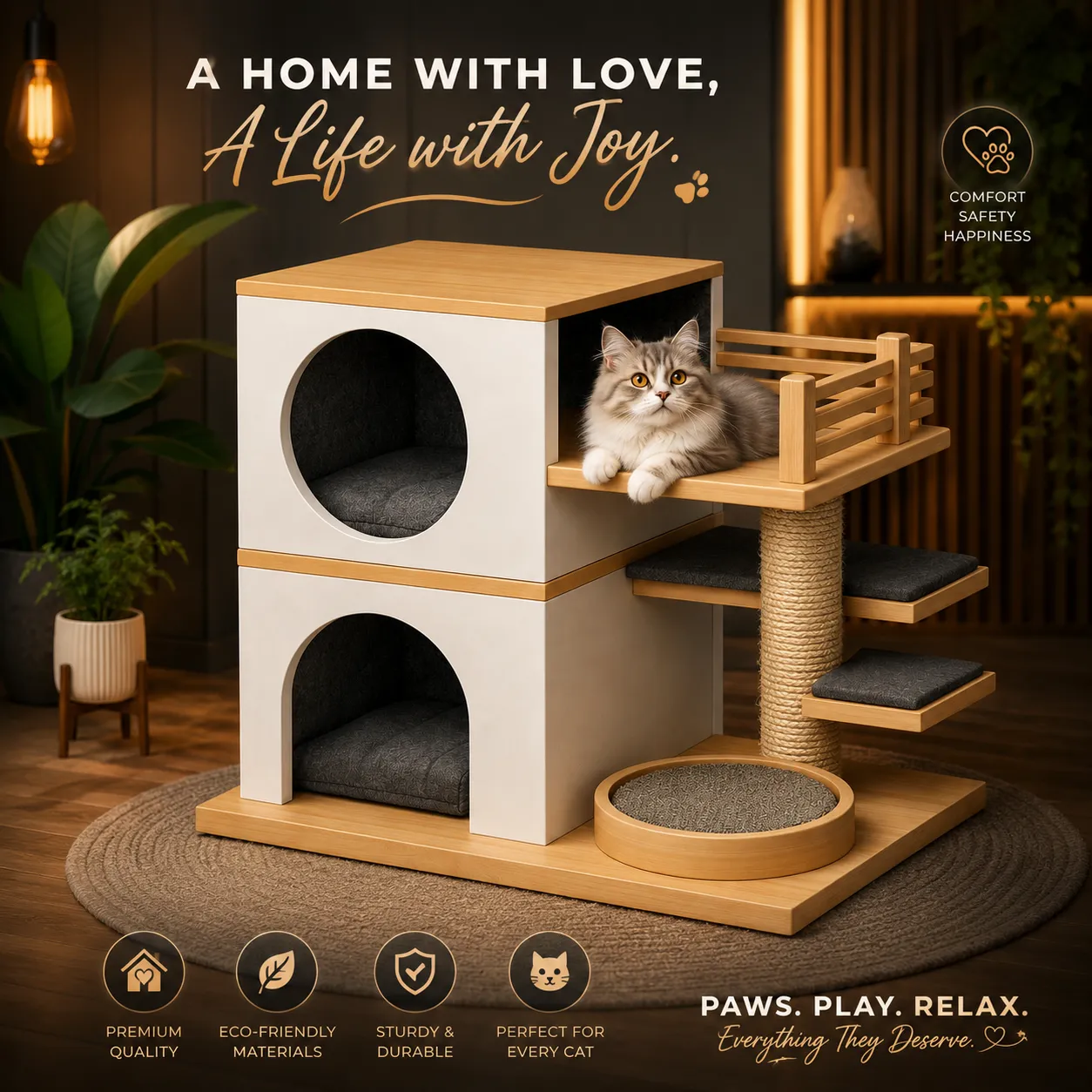 Modern Cat Tree House 3D Model .c4d .max .obj .3ds .fbx .stl .blend