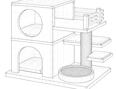 Modern Cat Tree House 3D Model