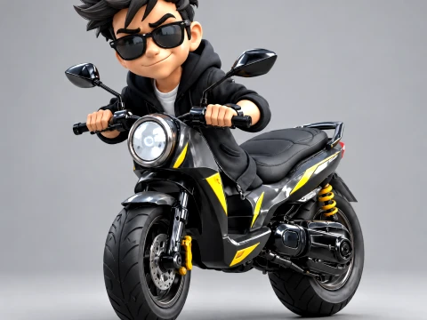 Stylish Cartoon Rider on Black and Yellow Sport Scooter 3D Model
