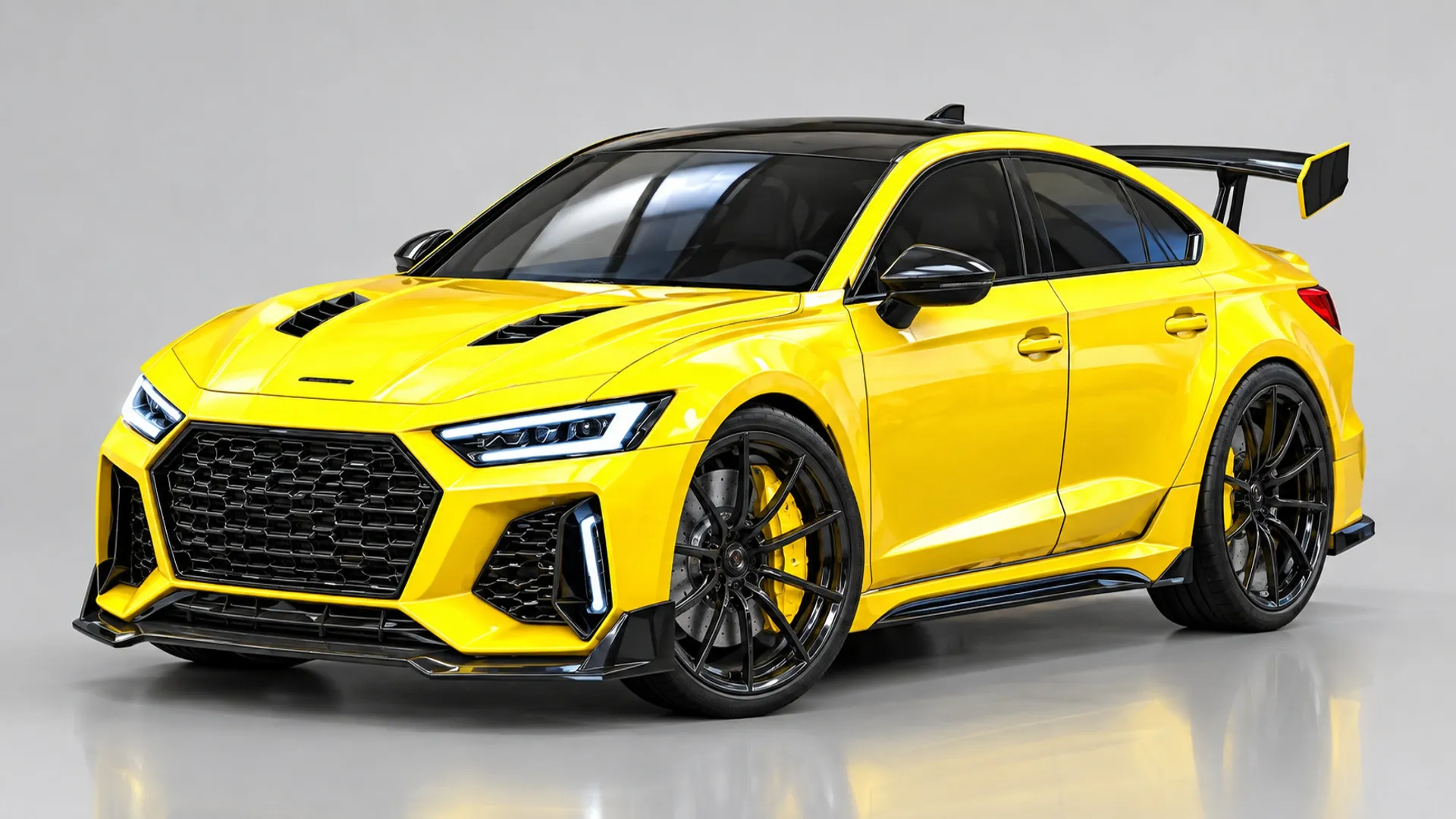 Yellow Sports Racing Sedan 3D Model .c4d .max .obj .3ds .fbx .stl .blend