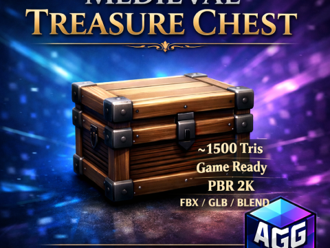 Medieval Treasure Chest Low Poly Game Ready FBX GLB BLEND 3D Model