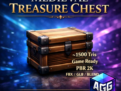 중세 보물 상자 로우 폴리 게임 레디 FBX GLB 블렌드 3D 모델