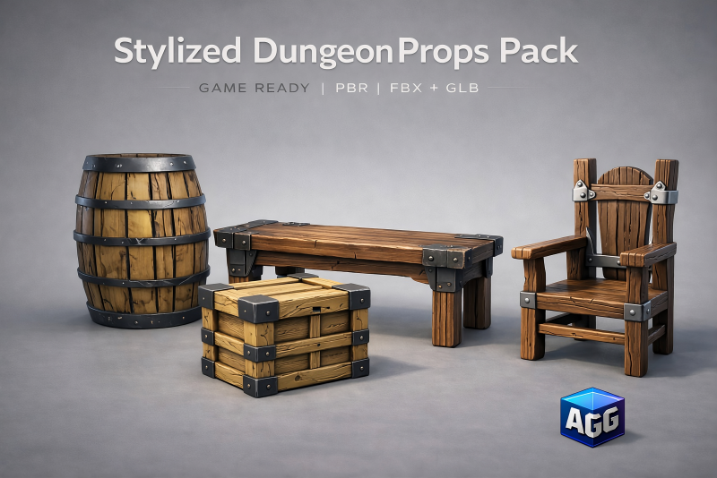 Stylized Dungeon Props Pack Models FBX GLB 3D Model .c4d .max .obj .3ds .fbx .stl .blend 