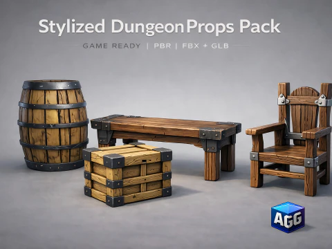 양식화된 던전 소품 팩 모델 FBX GLB 3D 모델
